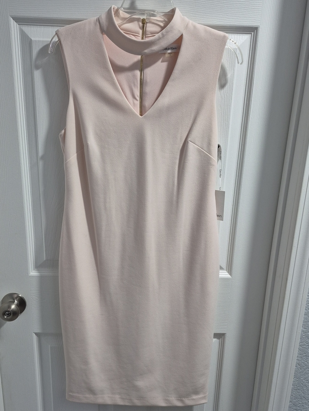 Calvin Klein Blush Pink Sleeveless Mock-Neck Midi Dress